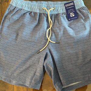 NWT Fair Harbor Light Blue Striped Swim Shorts M